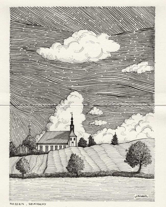 建筑风景钢笔画怎么画景观针管笔画素材