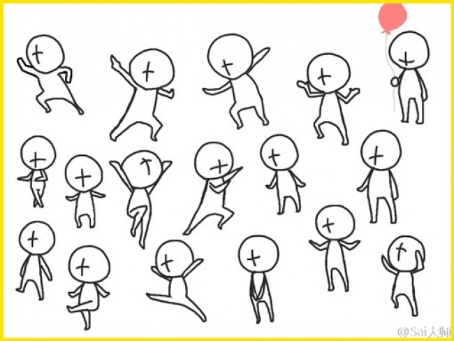 可爱q版卡通人物动作姿势分解图 简笔画人物结构图素材(3)