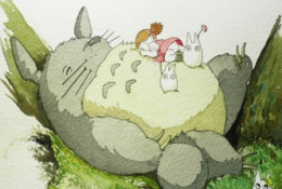睡觉可爱萌萌的龙猫的彩铅水彩画  龙猫的卡通绘画步骤教程