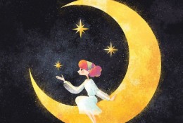 插画师Little oil的童话浪漫唯美设计 星星点点的梦幻夜空插画 少女的梦境