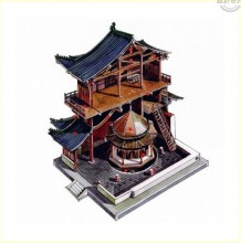 中国古建筑解剖分解内部结构展示图 精美彩铅水彩古建筑立体结构图素材图片