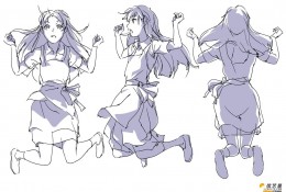 小清晰美女跳跃动作画画教程 女孩不同角度跳跃 正反侧三面绘画素材