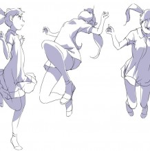 小清新美女的不同跳跃性动作细节插画素材  角度不同的跳跃动作教程