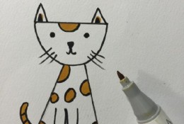 可爱坐姿猫咪卡通画画法 精美小猫咪喵星人手绘儿童简单简笔画教程