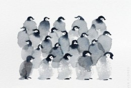 简单可爱的小企鹅水彩画图片 优秀企鹅水彩作品 简单的企鹅画法