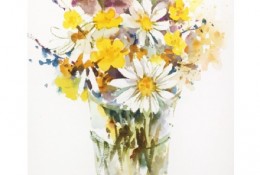 插在透明玻璃花瓶里的鲜花水彩画图片 鲜花水彩手绘教程 怎么画 画法
