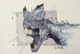 凶猛恐龙马克笔上色图片 带线稿和马克笔上色图 恐龙插画图片