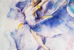 跳芭蕾的女生水彩画图片 穿芭蕾舞裙跳芭蕾的女生优美舞姿水彩画作品