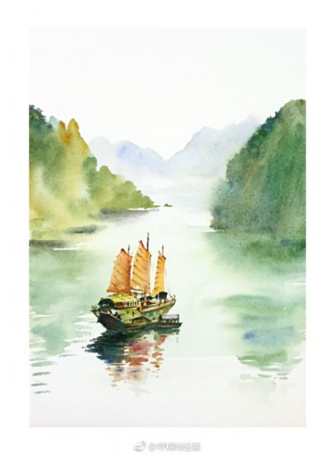 描绘桂林山水的水彩画图片 桂林山水水彩画手绘教程