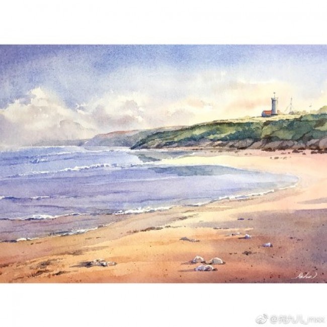 简单海边沙滩水彩画手绘教程图片 浪漫沙滩绘画怎么画