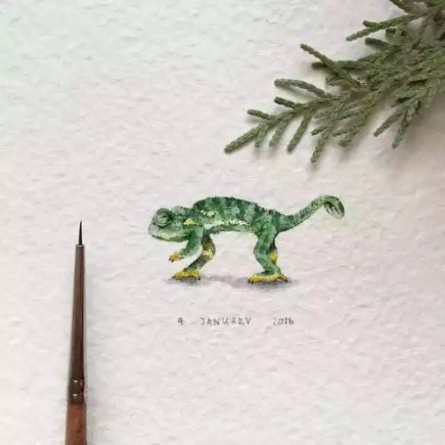 水彩和彩铅画出的袖珍画，你能想象它有多小？_www.youyix.com