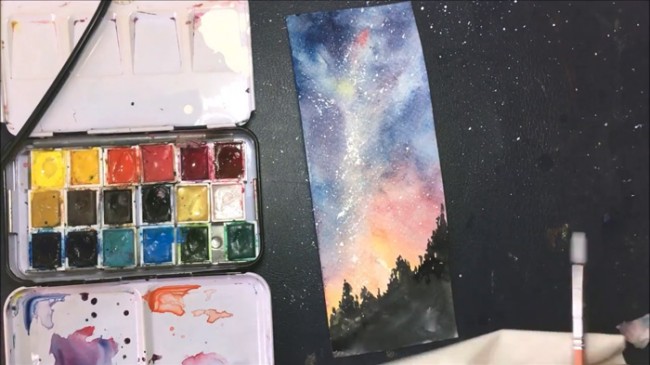 【视频】超美的水彩星空书签手绘diy制作教程 美翻了_www.youyix.com