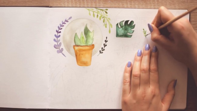 【视频】唯美清新的水彩手账封面图手绘视频教程 植物系图案水彩画法_www.youyix.com