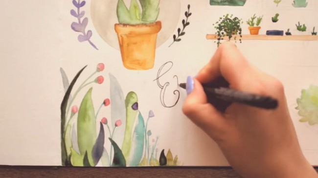 【视频】唯美清新的水彩手账封面图手绘视频教程 植物系图案水彩画法_www.youyix.com