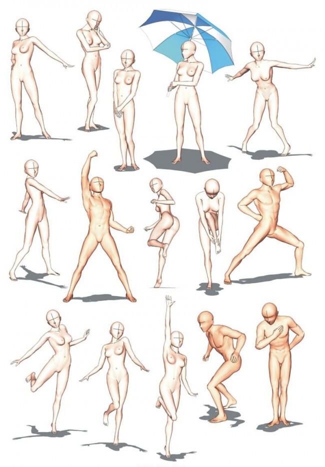 男女动漫人物 人体姿势模型演示图片 各种姿势和动态都有_www.youyix.com