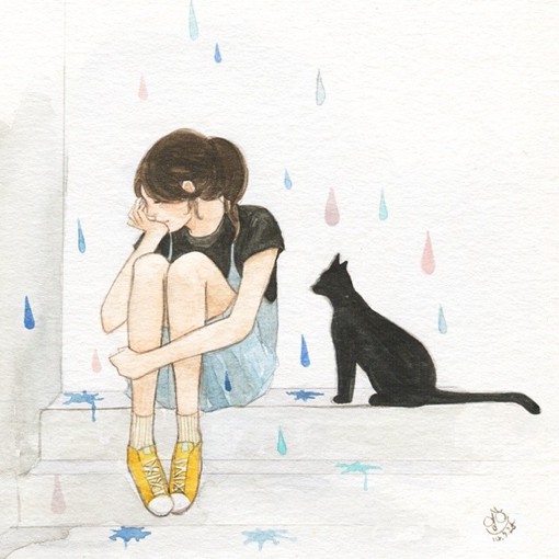 治愈系漂亮女生唯美插画作品 彩铅水彩画小清新纯情女生