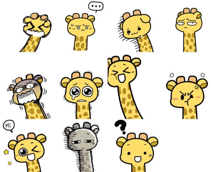 但是在画之前我们先欣赏一组很可爱的长颈鹿的头部的卡通画,表情都很