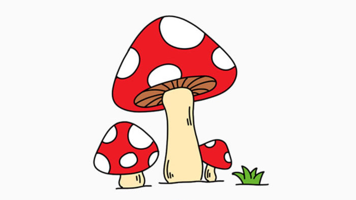 立体逼真的蘑菇简笔画画法 蘑菇儿童画卡通画手绘教程