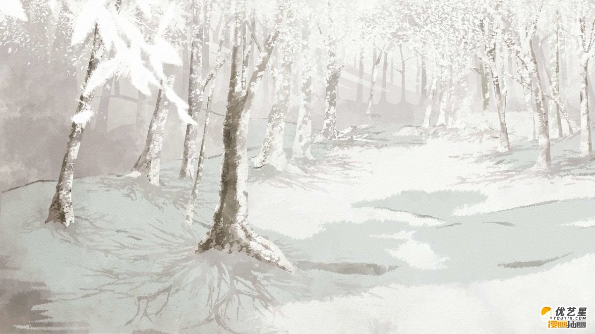 冬天的森林场景素材 各种漂亮冬日森林景象漫画素材绘画教程