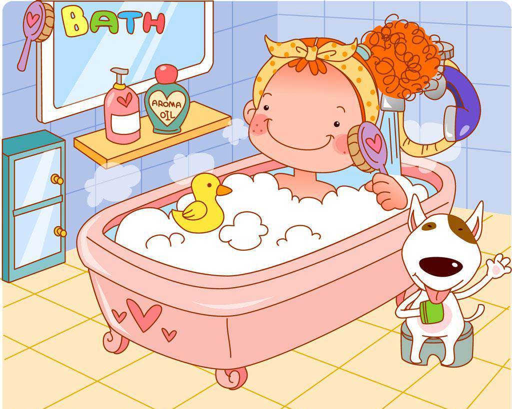 手绘洗澡的婴儿插画图片-图行天下素材网