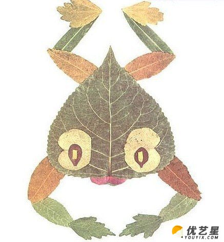 20款精美树叶粘贴画作品素材 树叶粘贴可爱小动物手工diy图片_www.youyix.com