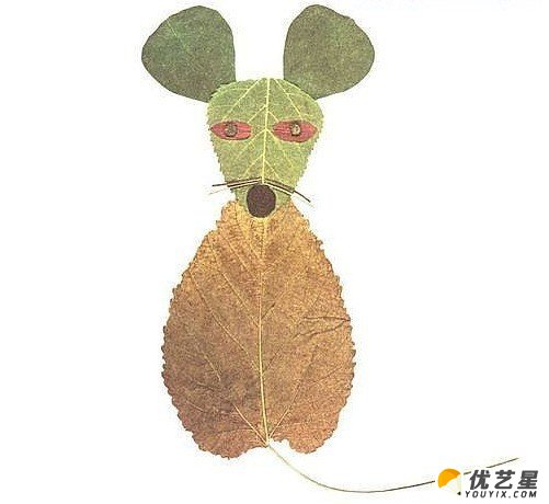 20款精美树叶粘贴画作品素材 树叶粘贴可爱小动物手工diy图片_www.youyix.com