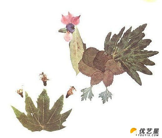 20款精美树叶粘贴画作品素材 树叶粘贴可爱小动物手工diy图片_www.youyix.com