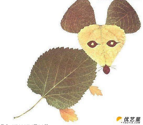 20款精美树叶粘贴画作品素材 树叶粘贴可爱小动物手工diy图片_www.youyix.com