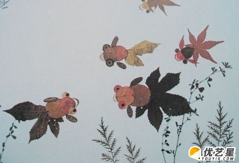 20款精美树叶粘贴画作品素材 树叶粘贴可爱小动物手工diy图片_www.youyix.com