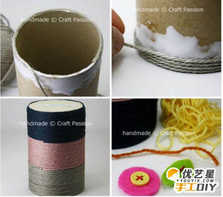 旧物利用手工diy教程 手工制作笔筒 用卫生卷纸筒制作的diy笔筒手工_www.youyix.com