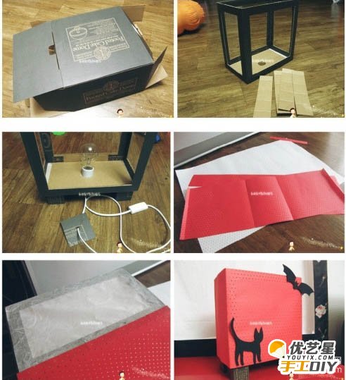 废旧的纸箱手工diy 硬纸箱纸盒制作的精美台灯手工diy教程_www.youyix.com