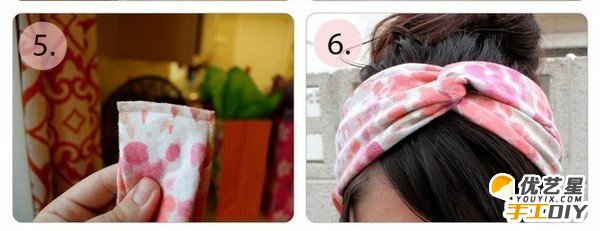 用废弃陈旧T恤手工制作的少女发箍  精美小清新发箍  手工制作时尚少女发箍教程图解 _www.youyix.com
