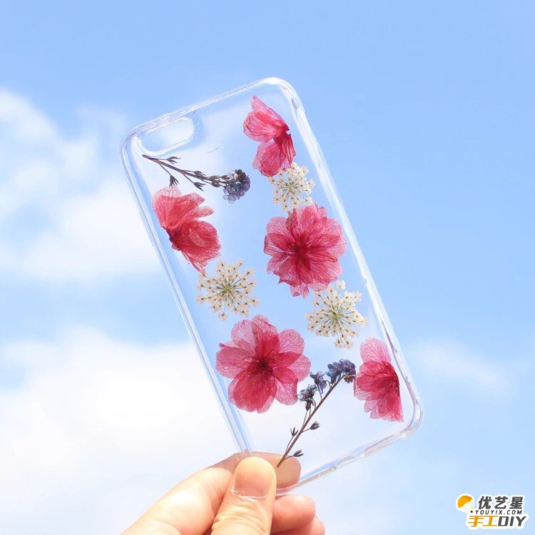 真花和手机壳结合的手工制作作品 唯美艺术文艺超级美的手工diy手机壳_www.youyix.com