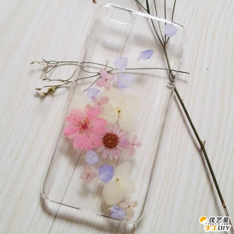 真花和手机壳结合的手工制作作品 唯美艺术文艺超级美的手工diy手机壳_www.youyix.com