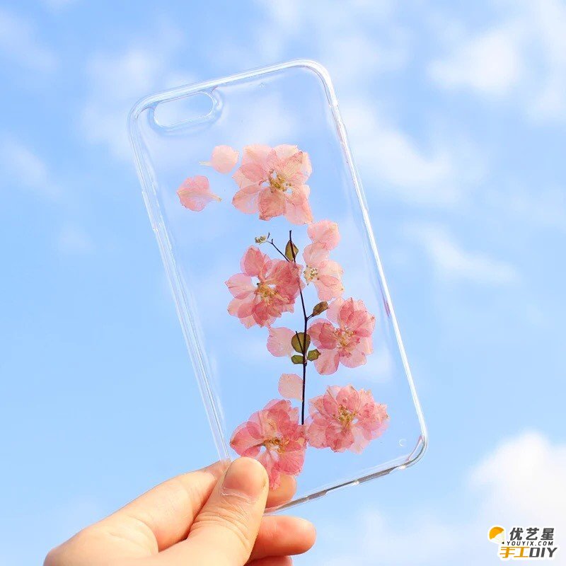 真花和手机壳结合的手工制作作品 唯美艺术文艺超级美的手工diy手机壳_www.youyix.com