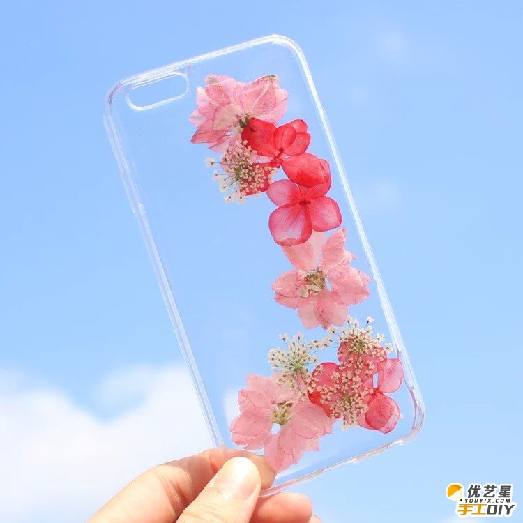 真花和手机壳结合的手工制作作品 唯美艺术文艺超级美的手工diy手机壳_www.youyix.com