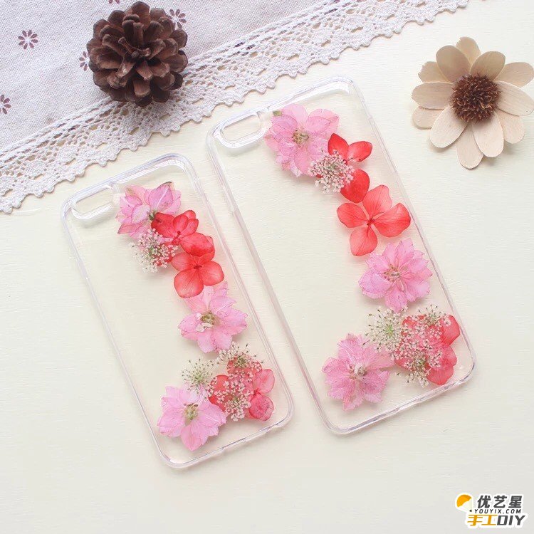 真花和手机壳结合的手工制作作品 唯美艺术文艺超级美的手工diy手机壳_www.youyix.com