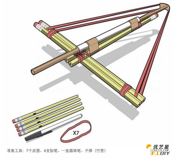 用铅笔制作的小弓弩弹弓手工制作教程图解 材料简单且趣味无穷的弹弓 _www.youyix.com