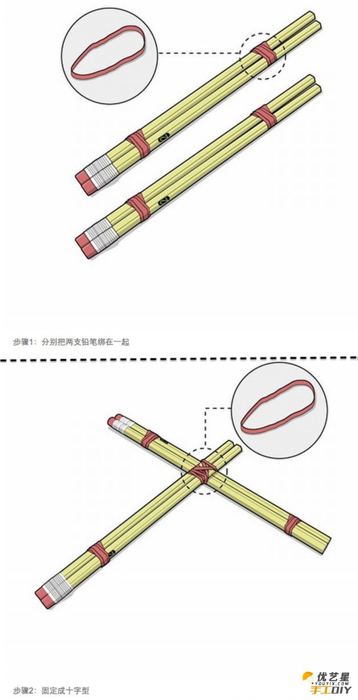 用铅笔制作的小弓弩弹弓手工制作教程图解 材料简单且趣味无穷的弹弓 _www.youyix.com