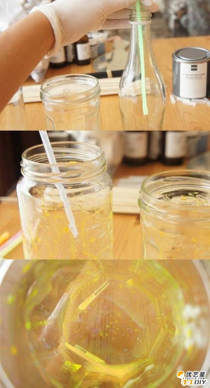 荧光棒打造唯美漂亮星空瓶手工制作过程图解 荧光棒制作唯美夜光瓶效果_www.youyix.com
