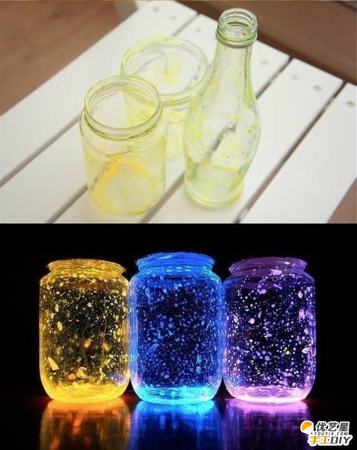 荧光棒打造唯美漂亮星空瓶手工制作过程图解 荧光棒制作唯美夜光瓶效果_www.youyix.com