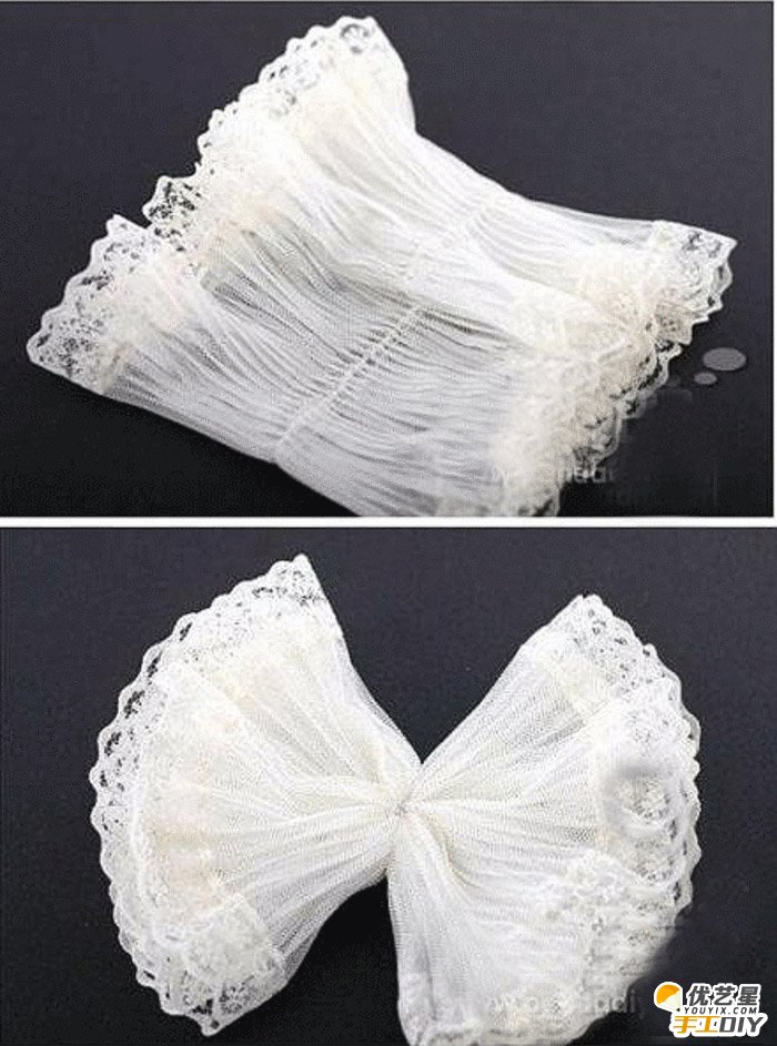纯白色蕾丝蝴蝶结发饰品手工制作教程图解 可爱清新的小发圈 唯美中带着一种朦胧美_www.youyix.com