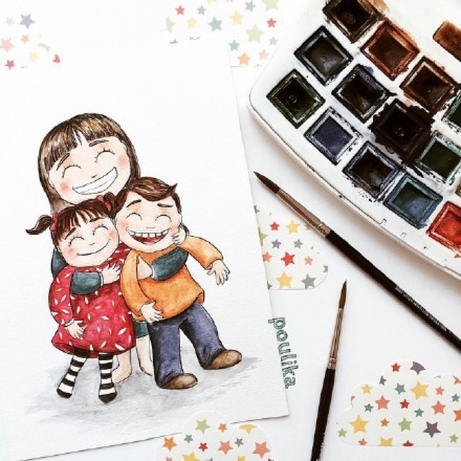 很可爱很甜的表现一家人亲密的插画 卡通有趣画风_www.youyix.com