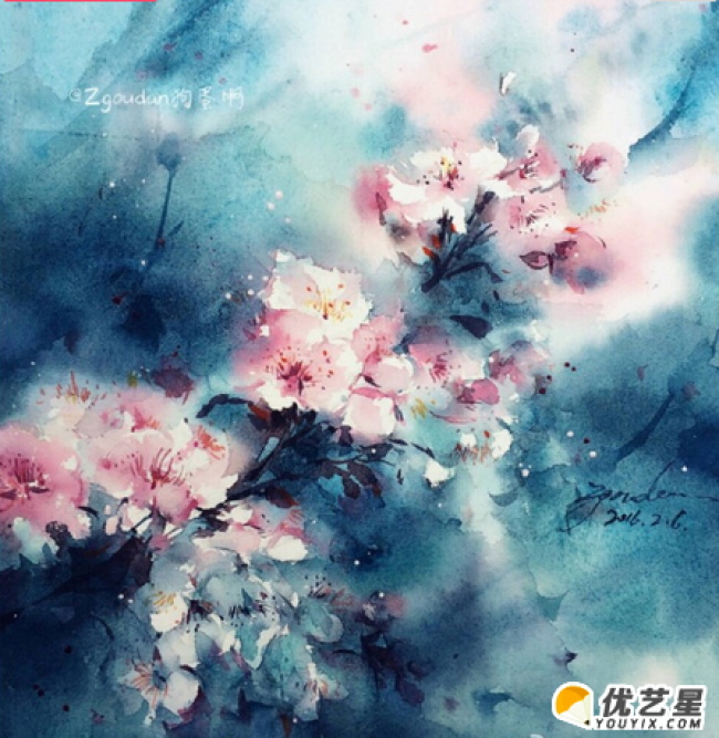 优美艺术的漂亮桃花风景插画作品  具有艺术文艺风格桃花插画作品_www.youyix.com