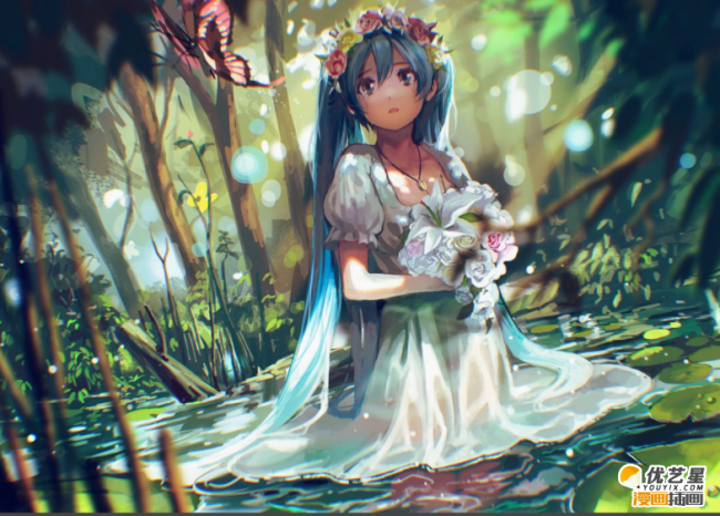 森林中穿婚纱的萝莉美少女插画完整绘画教程  ps清晰的美女插画教程_www.youyix.com