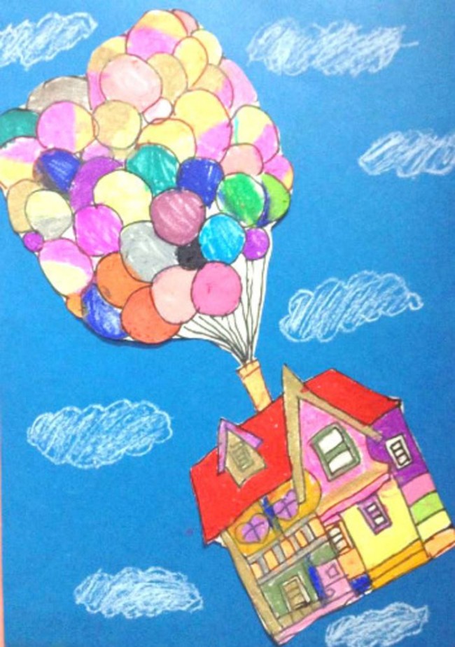 气球房子画法 飞屋环游记房子儿童画简笔画卡通画(2)