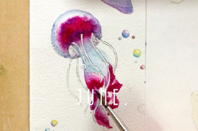 唯美的多彩水母水彩画手绘教程图片 水母水彩怎么画 水母的水彩画画法_www.youyix.com