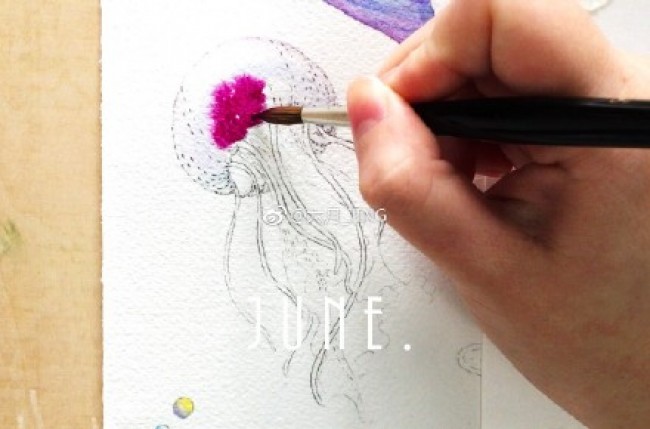 唯美的多彩水母水彩画手绘教程图片 水母水彩怎么画 水母的水彩画画法_www.youyix.com