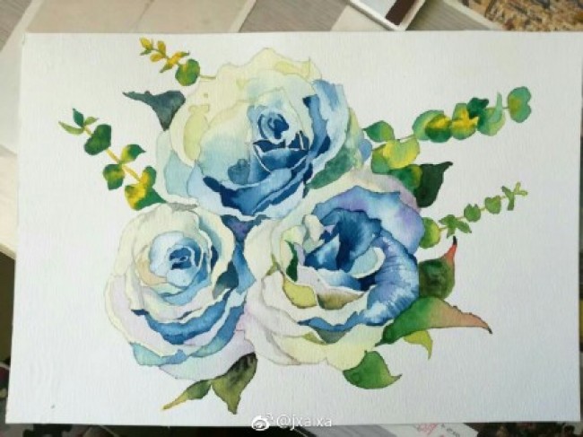 玫瑰花蓝色妖姬水彩画手绘教程图片蓝色妖姬怎么画蓝色妖姬的画法 图片 9p 才艺君