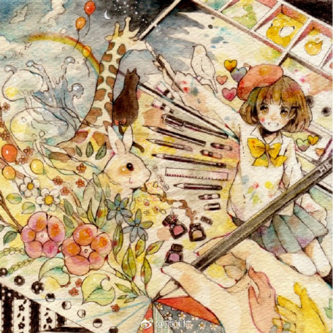 一组好看的日系水溶性彩铅笔画的漫画插画人物作品图片欣赏_www.youyix.com